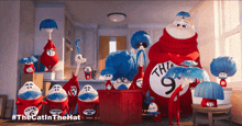 a group of cat in the hat characters are gathered together
