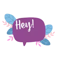a purple speech bubble with the words hey written on it