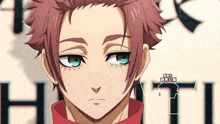 a close up of a person 's face with a red haired anime character