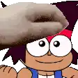 a cartoon character is wearing a hat with a donut on top of it .