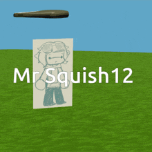 mr squish12 is written on a piece of paper in a field