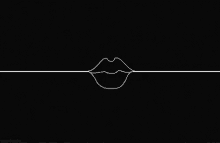 a line drawing of a woman 's mouth with a kiss coming out of it on a black background .