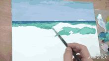 a person is painting a picture of the ocean with the words made in animatica visible