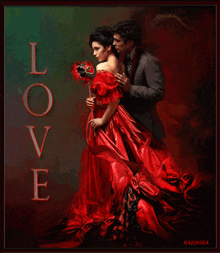a painting of a man and a woman with the word love on the bottom