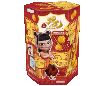 a red and yellow box with a cartoon character and chinese writing