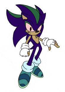 a cartoon drawing of a purple and green hedgehog