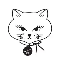 a black and white drawing of a cat 's face with a tag that says l on it
