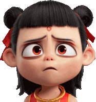 a close up of a cartoon character 's face with a s on her forehead