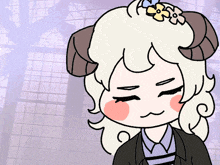 a cartoon of a girl with horns and flowers in her hair