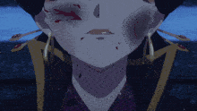 a person laying on a blue surface with a purple ribbon around their waist