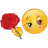 a smiley face is holding a red rose next to a yellow rose .
