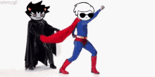 a cartoon of a man dressed as superman and a man dressed as a batman