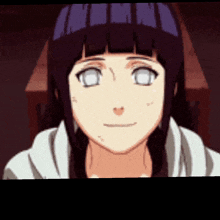 a close up of a cartoon character 's face with a purple hat