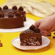 a slice of chocolate cake is on a plate