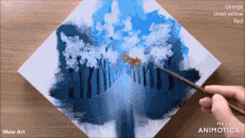 a painting of trees is being painted with orange and deep yellow paint