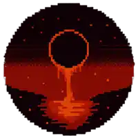 a pixel art of lava pouring out of a circle