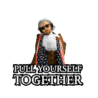 a man wearing headphones and a scarf with the words pull yourself together below him