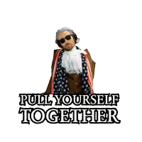 a man wearing headphones and a scarf with the words pull yourself together below him