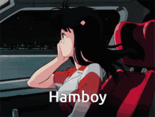 a picture of a girl in a car with the word hamboy on the bottom right