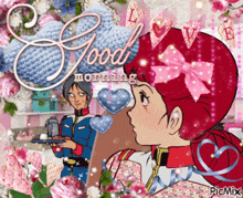 a picture of a girl and a man with the words good morning on it