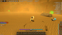 a screenshot of a video game shows a character with a sword in the sand