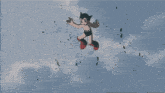 a cartoon character is flying through the air with a beam of light coming out of his feet