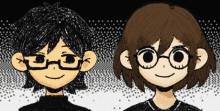 a black and white drawing of a girl with glasses
