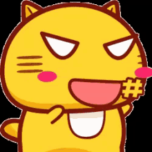 a cartoon cat with a # in its mouth is making a funny face