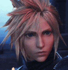 a close up of cloud strife from final fantasy vii