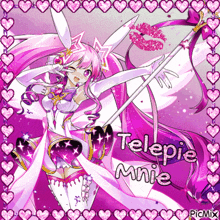a picture of a girl with telepie mnie written on the bottom