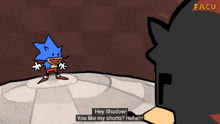 a cartoon of sonic the hedgehog talking to shadow the hedgehog