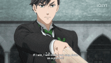a man in a suit and tie says if i win i will make you step down