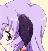 a girl with purple hair and horns on her head