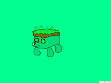 a cartoon drawing of a green block with grass on it 's head