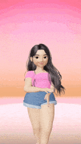 a cartoon girl in a pink top and shorts