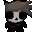a pixel art drawing of a person with a skull on their head and sunglasses .