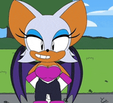 rouge the bat from sonic the hedgehog is standing on the sidewalk