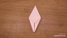 a person is holding a piece of pink paper and the words made in animotica are on the bottom