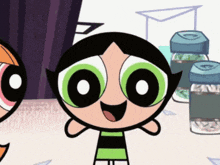 buttercup from the powerpuff girls is smiling and looking up