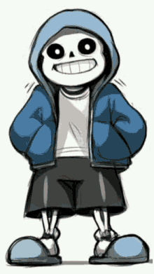 a drawing of sans wearing a blue hoodie