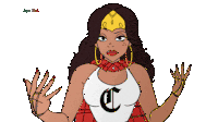 a cartoon of a woman with the word super on the bottom right