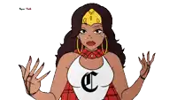 a cartoon of a woman with the word super on the bottom right