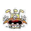 a pixel art drawing of a cartoon character with a huge mouth .