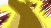 a close up of a cartoon character 's face with a yellow background