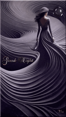 a picture of a woman in a long purple dress with the words good night on the bottom