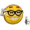 the smiley face is wearing glasses and giving a thumbs up .