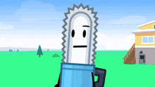 a cartoon drawing of a chainsaw holding a cup