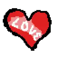 a pixel art of a heart with the word love written on it