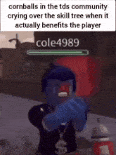 a video game character is crying over the skill tree when it actually benefits the player