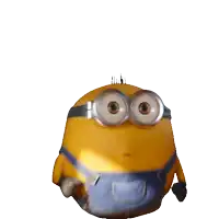 a close up of a yellow minion wearing goggles and overalls
